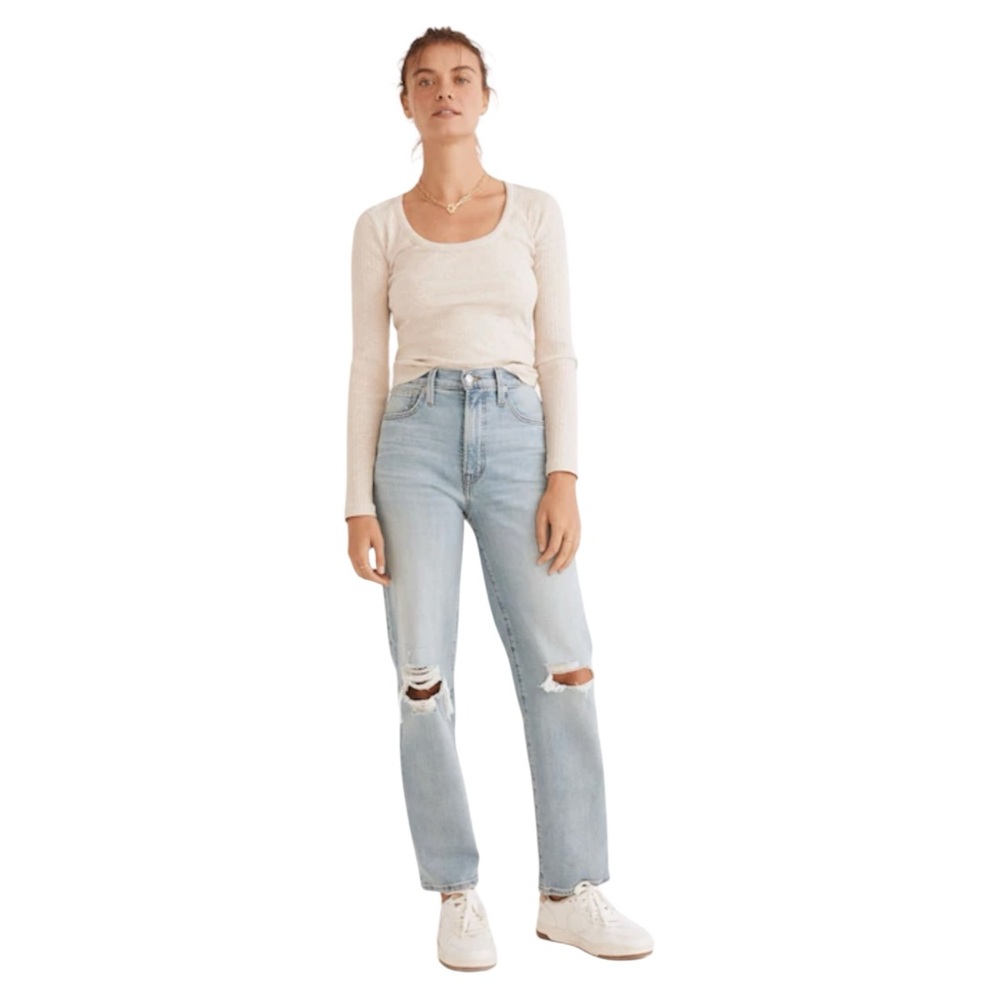 Madewell The Perfect Vintage Straight Jean in Danby Wash: Knee-Rip Edition 27